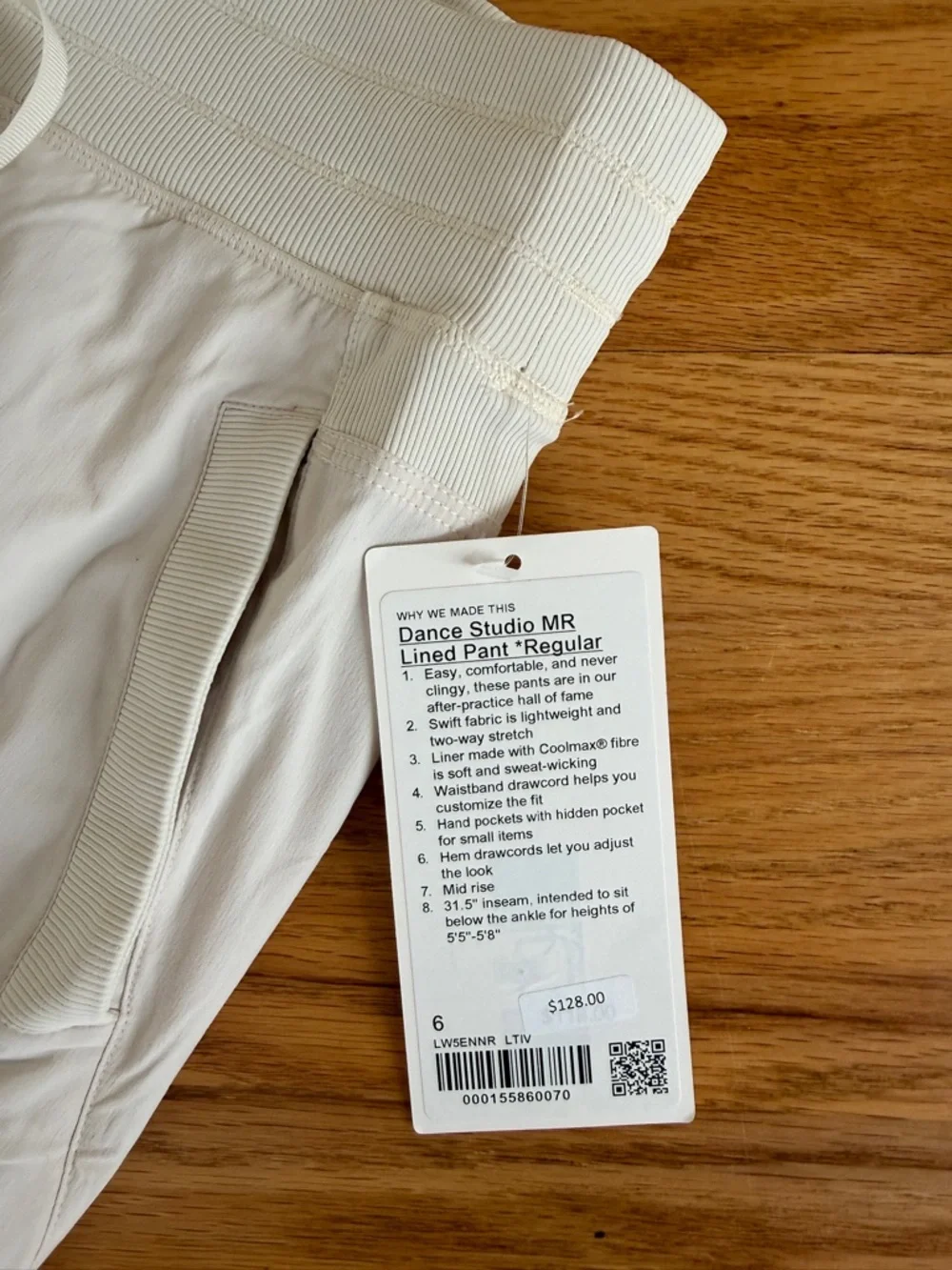 Lululemon dance studio MR lined pants regular size 6 white